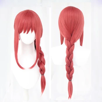 Anime Testere Adam Cosplay Peruk Makima Uzun Gül Kırmızı İsıya Dayanıklı Sentetik Saç Saç Rol Oynamak Cadılar Bayramı Peruk + Peruk Kap