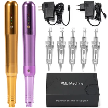 Kablolu Kalıcı Makyaj Makinesi Kaşları Miroblading Gölgeleme Eyeliner Dudak Microshading Altın PMU Makinesi dövme kalemi silah kiti
