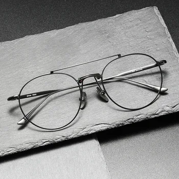 Japon El yapımı Marka Tasarımcısı çift ışın Saf Titanyum Gözlük Çerçeve Erkekler Köprü Moda Büyük Çerçeveleri Gözlük gözlük Yeni