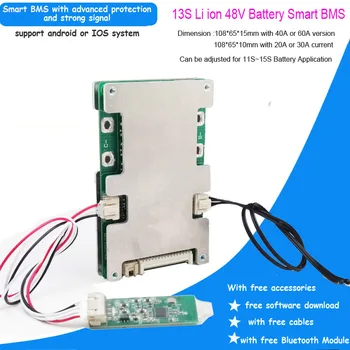 13S 48V li ion akıllı bluetooth BMS ile 20 ila 60A sabit akım 54.6 V Yazılım PCB kartı için bisiklet pil veya Güç Pil