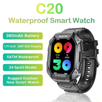 Smartwatch C20 Açık akıllı saatler Kan Basıncı 5ATM IP69K Su Geçirmez Bluetooth Bilekliği Erkekler İçin Android ıos İçin Xiaomi