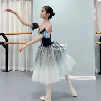 Çocuk acısını kemer peçe yetişkin bale performansı giyim uzun etek küçük kuğu dans sequins prenses elbise üniformaları