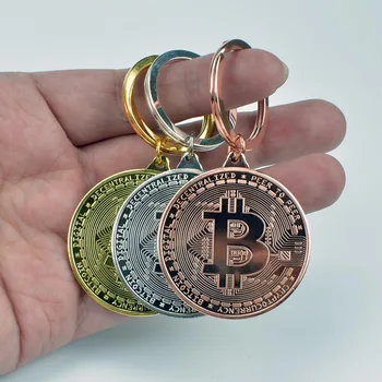 Saf altın gümüş Kaplama Bitcoin Anahtarlık Bit Sikke Sikke Anahtarlık Koleksiyon Fiziksel Metal Sikke
