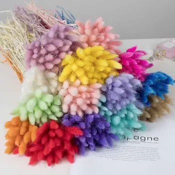60 adet / grup Dekoratif Çiçekler Tavşan Kuyruğu Çim Vintage Macaron Renk Buket Kurutulmuş Çiçek Aranjmanları Ev Partisi Dekoru için