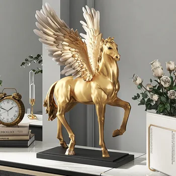 Altın Peri At Sanat Heykel Ev Dekorasyonu At heykeli Dekor Ev Oturma odası için Statü Reçine Şekil Ofis masa dekoru