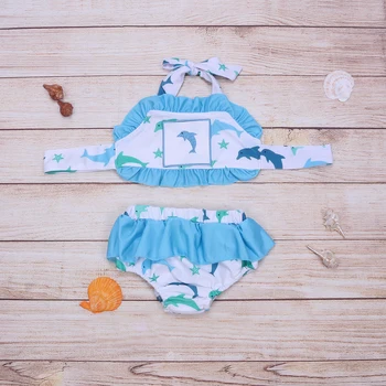 2022 Yeni Stil Bebek Kız Giysileri Set Yaz Çocuk Takım Elbise Bebek Kız bikini seti Balina Çiçek 2 adet Mayo 1 - 6T Toddler Kız