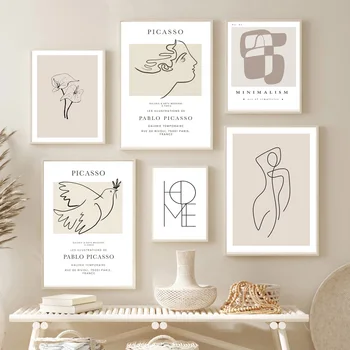 Soyut Picasso Matisse Kız Kuş Hatları İskandinav Posterler Ve Baskılar duvar sanatı tuval yağlıboya Duvar Resimleri Için Oturma Odası Dekor