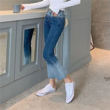 5XL Artı Boyutu Gerilebilir Degrade Renk Mikro Flare Kot Kadınlar İçin Ayak Bileği Uzunluğu Kot Pantolon Bayan Şık Rahat Streetwear Kot