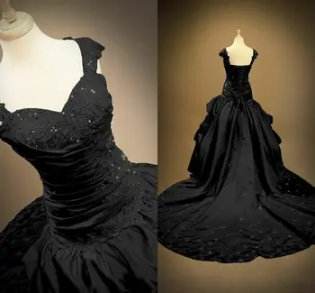 Vintage Siyah Gelinlik Uzun 2020 Gotik robe de marieeSpaghetti Sapanlar Dantel Gelinlikler El Yapımı Resmi gelinlik