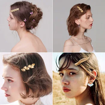 Zarif İns Tatlı Kalp İnci Saç Klip Altın Renk Geometrik Yıldız Metal Timsah Klipleri Bırakır Saç Tokaları Kadın Kızlar Aksesuarları