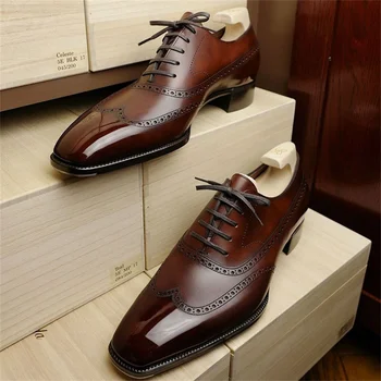 Erkek Oxford Ayakkabı Klasik El Yapımı Pu Sivri Burun Dantel Rahat kaymaz İş kahverengi siyah ücretsiz kargo erkek ayakkabısı