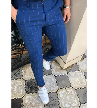 2022 Yüksek Kalite Moda erkek Rahat İş Pantolon İnce Çizgili Fermuar Pantolon Pamuk Orta Tam Boy kalem pantolon Trouse