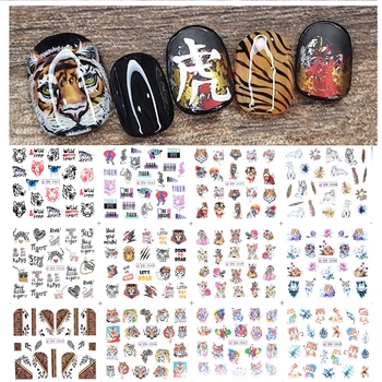 12 tasarımlar Kaplan tırnak sticker nail art süslemeleri yeni yıl kaydırıcılar çivi 2022 sevgililer tırnak sanat mektup su tırnak çıkartması