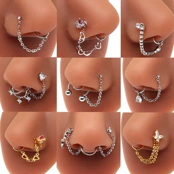 Burun Piericng Takı Kadınlar için yeni satış paslanmaz çelik zincir burun halkası toplu kadınlar için burun piercing burun takı zinciri ile