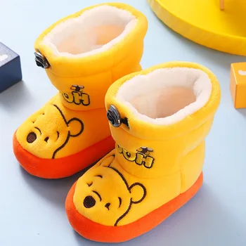 Disney Winnie The Pooh Kar Patik pamuklu ayakkabılar Artı VelvetMickey Fare Ayakkabı Bebek Yumuşak tabanlı bebek ayakkabısı Kış 0-1y Eski Kesim