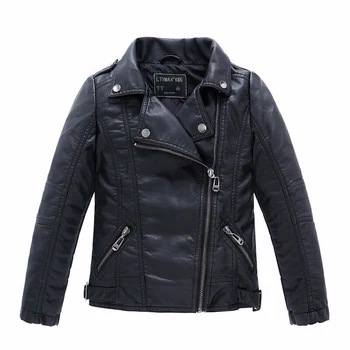 Marka Moda Klasik Kız Erkek Siyah Motosiklet deri Ceketler Çocuk Ceket Bahar Sonbahar İçin 2-14 Yıl