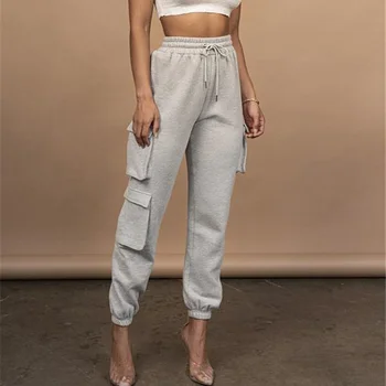 2021 Sonbahar Bahar Vintage Patchwork Joggers Sweatpants Harajuku Kadın Pantolon Elastik Yüksek Bel Düz Renk Pantolon