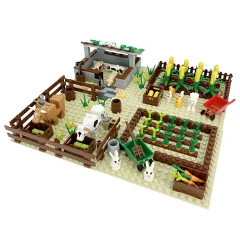 MOC Çiftlik Hayvan Sebze Montaj Uyumlu Yapı Taşı DIY Oyuncak Piglet Doghouse Cowshed Sahne Mısır Havuç Tuğla Çocuklar Hediye