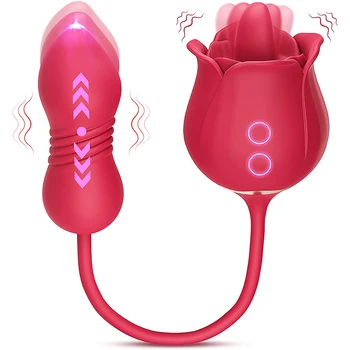 Gül Seks Oyuncak Vibratör Kadınlar için 3 in 1 Sokmak Dildo Vibratör Klitoral Stimülatörü Dil Yalama G Noktası Klitoris Meme Licker