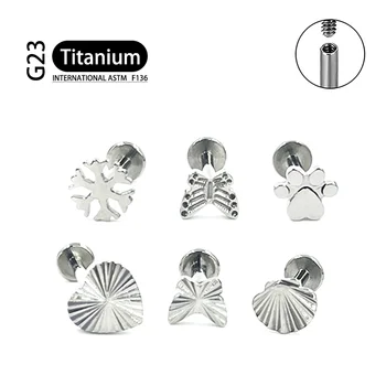 Titanyum G23 Alerjik Olmayan Labret düğme küpe Kıkırdak Dönemi Labret Dudak Burun Helix İçten Dişli Tragus Kabuklu Vücut Piercing
