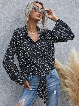 Moda Puf Kadın Bahar Yaz Tek Göğüslü Bandaj Şifon Gömlek Üst Aşk Desen Bluz Kadınlar İçin Kol Bluz 2022 Yeni