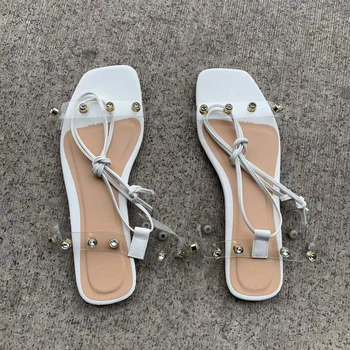 Büyük Boy kadın Sandalet 2022 Yaz Yeni Stil Kadın Dış Giyim yapay elmas kayış Sarma Ayakkabı Terlik kadın ayakkabısı Düz