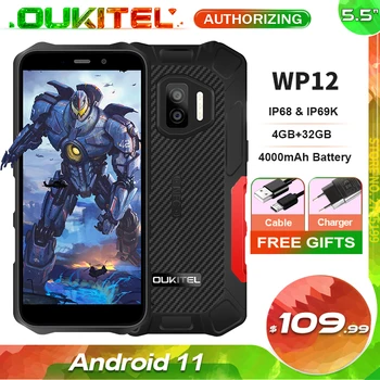 OUKITEL WP12 İlk Android 11 IP68 Su Geçirmez Sağlam Cep Telefonu 5.5 