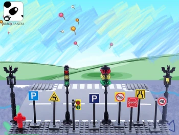MOC Şehir Trafik ışıkları Yol İşaretleri Yapı Taşları DIY Mini Tuğla model seti Minifigs Aksesuarları Uyumlu çocuk oyuncakları Hediye