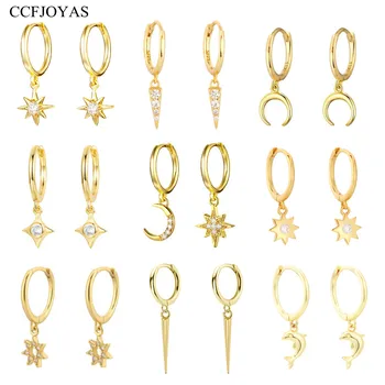 CCFJOYAS 925 Ayar Gümüş Yıldırım / Awl / Hayvan Kolye Hoop Küpe Kadınlar için Altın Gümüş Renk Küpe moda takı
