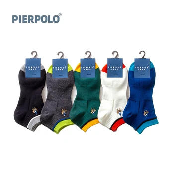 Pıer polo 5 çift / grup Moda Rahat Çorap Marka Erkek Çorap Pamuk Renkli Nefes Ter Antibakteriyel Ayak Bileği Çorap