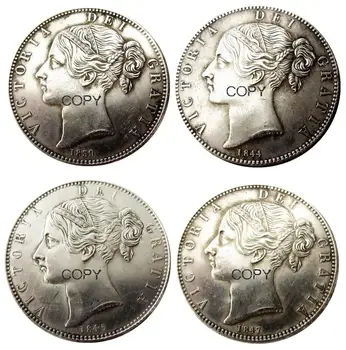 Bir dizi (1839-1847) 4 adet Kraliçe Victoria Genç Kafa Gümüş Taç Sikke - Büyük Britanya Kopya Süslemeleri Sikke