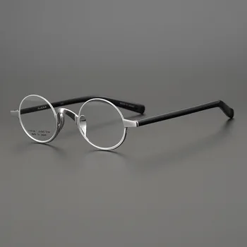 Japon Marka Lennon Titanyum Yuvarlak Gözlük Erkekler Kadınlar El Yapımı Ultra Hafif Küçük Çerçeve Retro Gözlük Miyopi Oculos Yarı Jant