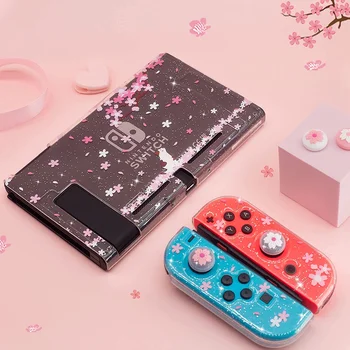 Sakura Glitter Yumuşak Kılıf Koruyucu Kapak Bling Kabuk Cilt Nintendo Anahtarı NS Joy-Con Kristal Koruyucu+2 Başparmak Sopa Kavrama