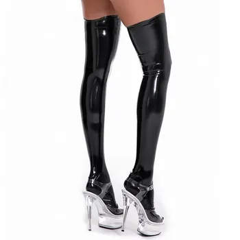 PVC Deri İslak Bak Seksi Çorap Gece Kulübü diz üstü çorap kadın Yağ Parlak Çorap Artı Boyutu Seksi İç Çamaşırı Lateks Çorap