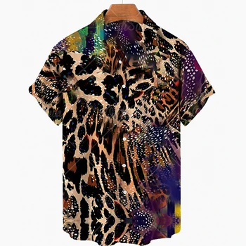 2022 Moda Hayvan Dövme Yaz Plaj Gevşek Moda Kısa Kollu Gömlek Büyük Boy havai gömleği Rahat Trend Tüm Maç erkek S