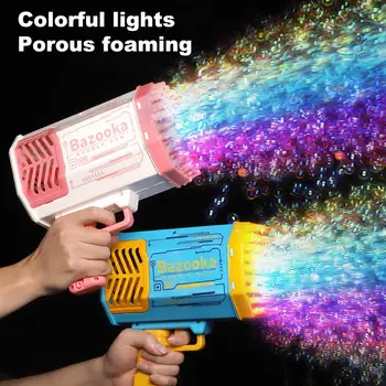 80 Delik Mitralyöz kabarcık makinesi çocuklar için otomatik kabarcık silahlar zeka renkli ışık elektrikli sabun kabarcık makinesi oyuncak hediye çocuklar için
