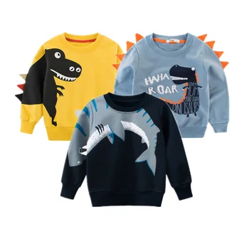 Marka Bahar çocuk giyim Baskılı Karikatür Hayvan Giysileri 2-8y Bebek Erkek Dinozor Kazak Uzun Kollu Giysiler Üstleri
