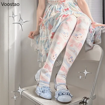 Tatlı Dilek Kedi Baskı Lolita Overknee Çorap Kawaii Kadife Uyluk Yüksek Çorap Japon Kız Diz Çorap Bahar Sonbahar Uzun Çorap