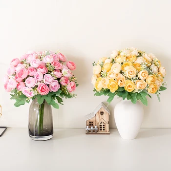 Ipek yapay çiçek Mini Gül Şakayık Beyaz Düğün Parti Dekorasyon Buket Ev Oturma Odası DIY Zanaat Simülasyon Sahte Çiçek