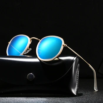 Retro Yuvarlak Polarize Güneş Gözlüğü Erkekler Metal Çerçeve Marka Tasarımcısı Polaroid güneş gözlüğü Kadın Siyah Lens UV400 Gözlük Sürüş