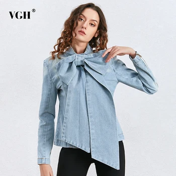 VGH Zarif Ilmek Ceket Gömlek Kadınlar Için Standı Yaka Uzun Kollu Patchwork Fermuar Ince günlük ceketler Kadın Moda Yeni 