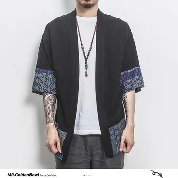 MRGB 2023 İlkbahar Yaz Moda Erkekler Yeni Pamuk Keten Gömlek Ceket Japon Kimono Casual Streetwear Erkek Açık Dikiş Ceket Top5XL