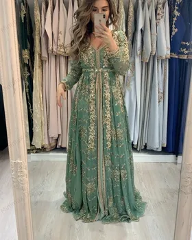 платье для свадебной вечери платье Fas Kaftan Resmi Akşam Dantel Aplike Arapça Müslüman Özel günlerinde Elbiseler Elbiseler 