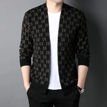 Yeni Sonbahar Premium Lüks Marka Moda Örgü Kazak erkek Rahat Hırka Ceket erkek