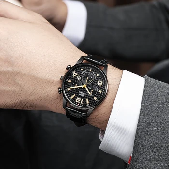 Yeni Varış Deri Kayış Erkekler Saatler Rahat Moda Altın siyah saat Erkekler için saat erkek kol saati Relogio Masculino Montre