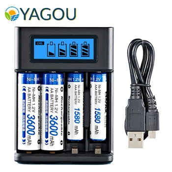 YAGOU LCD pil şarj cihazı Siyah LCD ekran Göstergesi USB 5V 2A Hızlı Şarj 4 Yuvaları Şarj için 1.2 V AA AAA şarj edilebilir pil