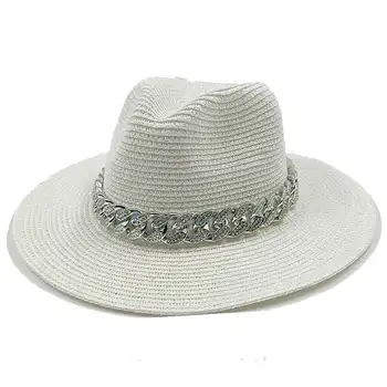 Unisex Saman Şapka Erkek Ve Kadın Şapka Doğru Elmas Zincir Beach Güneş Kap UV Koruma Panama Şapka Büyük Ağzına Fedora Şapka панама