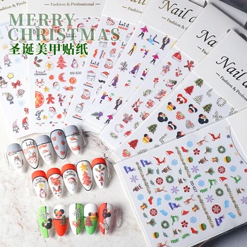Tırnak Sanat İçin etiket Noel, 1 adet Mutlu Yeni Yıl Çıkartması, Noel Baba / Kar / Kardan Adam Manikür 3D Sticker Çıkartması