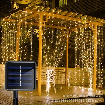 Güneş LED Perde ışıkları Noel Dekorasyon Garland Peri Dize İşık 3m X 3m Açık Su Geçirmez Lamba Yard Bahçe Düğün