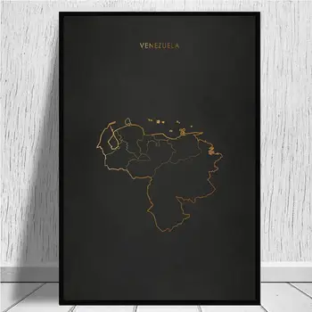 Altın Çizgi Siyah Venezuela Haritası Poster Baskı Posterleri Tuval Boyama Resimleri İçin Oturma Odası Kreş Oturma Odası Dekorasyon